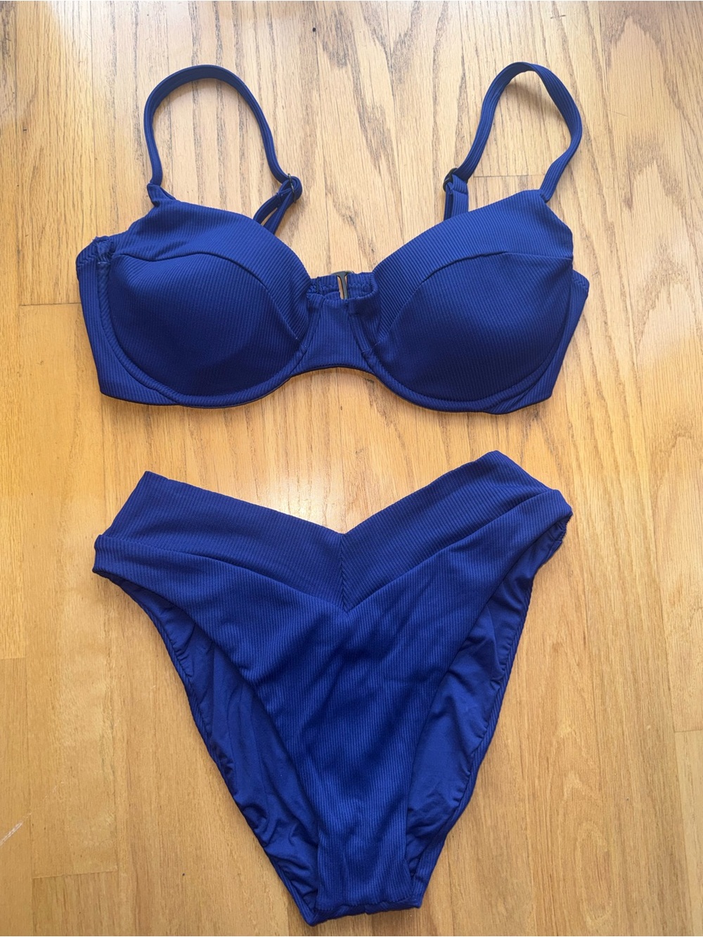 BECCA Blue Ribbed Bikini Set